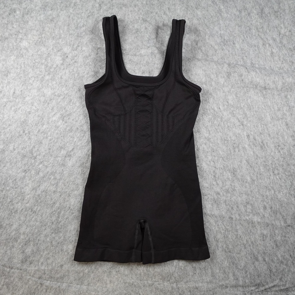 Gymshark Bodysuit Women Small Black Seamless Open Back Corset Ribbed Romper